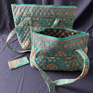 Vera Bradley “Totally Turq” tote, purse and business card case bundle